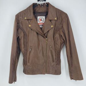 Rocking Leather Motto Style Brown Jacket With Removable Quilted Liner Size 38